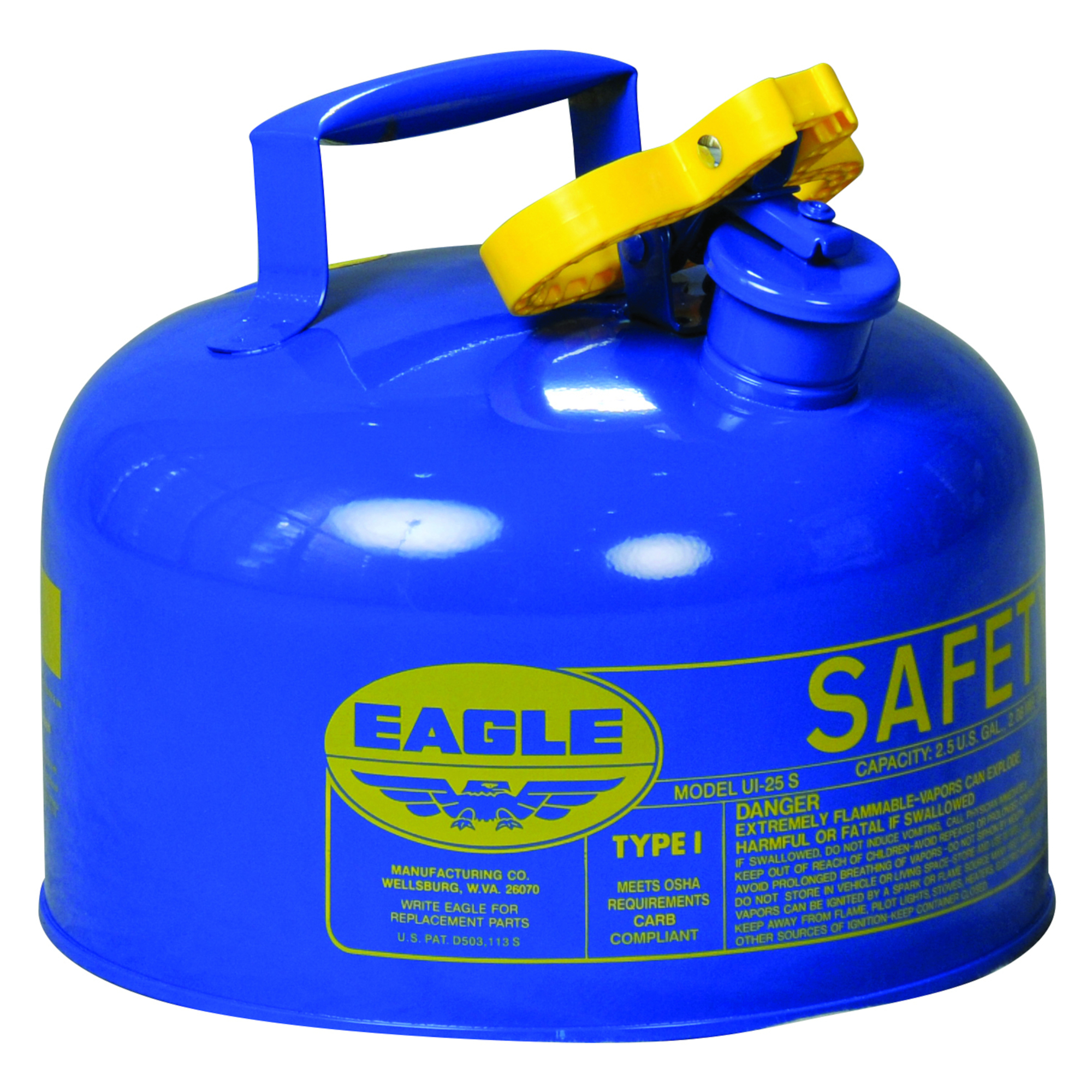 Eagle Steel Safety Can for Kerosene — 2.5 Gallon, Type I, Flame Arrester, Blue, Model# UI25SB